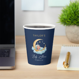 Navy Moon Stars Celestial Baby Shower Paper Cups Pappbecher