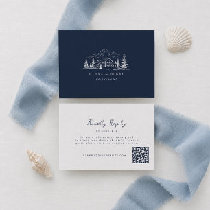 Navy Mountain QR-Code-Hochzeits-RSVP-Karte Begleitkarte