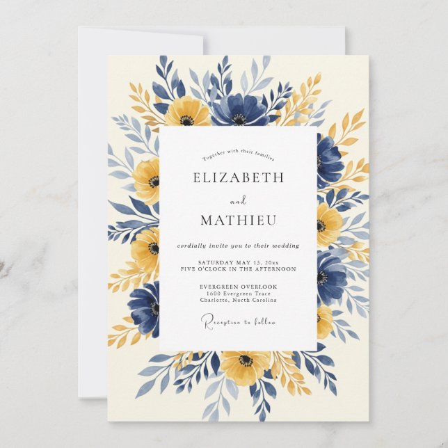 Navy Mustard Radiant Spring Wedding Einladung (Vorderseite)