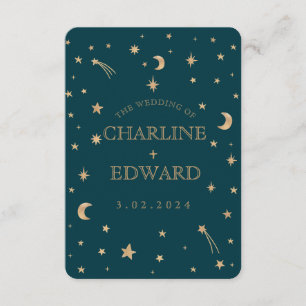 Navy Mystical Gold Stars Mond Hochzeitsprogramme Begleitkarte