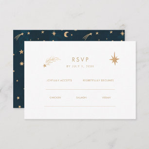 Navy Mystical Gold Sterne Mond Astronomie Hochzeit RSVP Karte