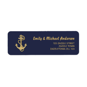 Navy Nautic Address Labels Gold Anchor Blue