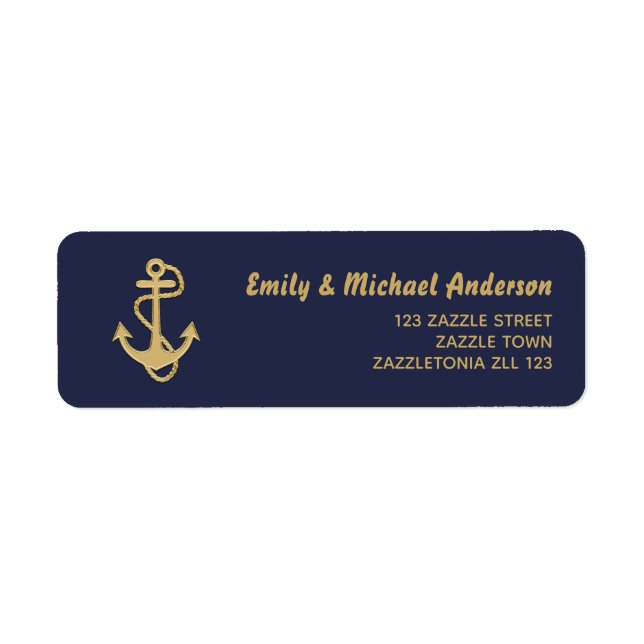 Navy Nautic Address Labels Gold Anchor Blue (Vorne)