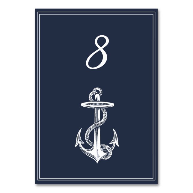 Navy Nautic Anchor Tischnummer Card (Vorderseite)