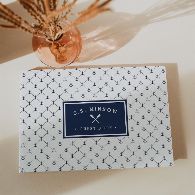Navy Nautic Anchors | Personalisiertes Schiff Gästebuch (Von Creator hochgeladen)