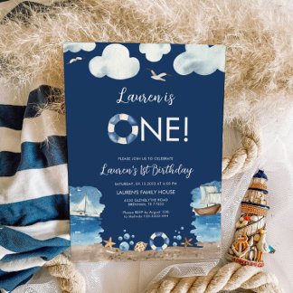 Navy Nautic Einladung zum 1. Geburtstag