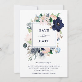 Navy Nautic Floral and Stripes | Save The Date