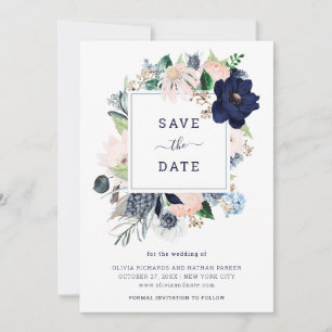 Navy Nautic Floral and Stripes   Save The Date