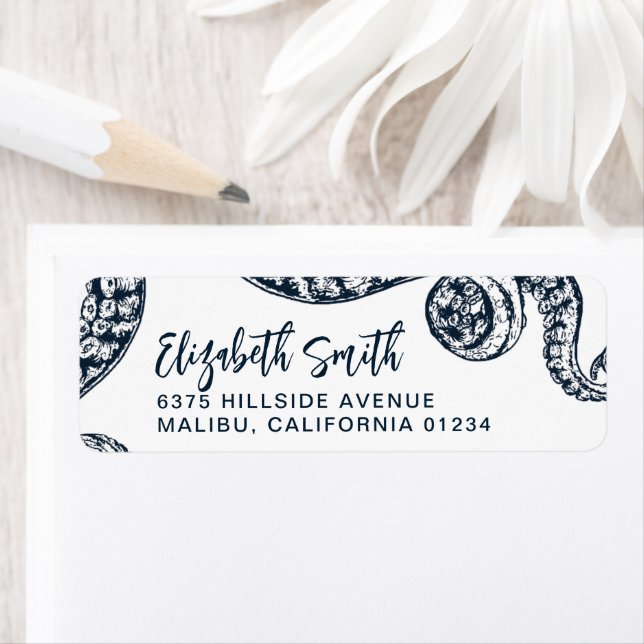 Navy Nautic Octopus Rücksendeadressen-Aufklebers (Insitu)