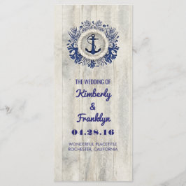 Navy Nautic Rustic Driftwood Beach Hochzeit Programm