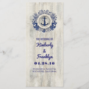 Navy Nautic Rustic Driftwood Beach Hochzeit Programm