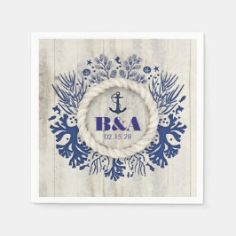 Navy Nautic Rustic Driftwood Beach Hochzeit Serviette