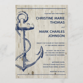Navy Nautic Sketch Anchor Rustikale Hochzeit Einladung