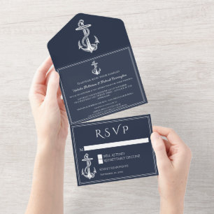 Navy Nautical Anchor All in One Wedite Einladung