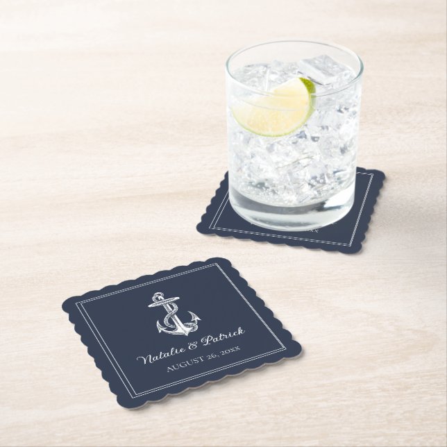 Navy Nautical Anchor Hochzeitspapier-Untersetzer Untersetzer (Vor Ort)