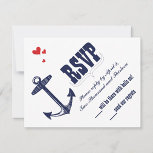 Navy Nautical Anchor mit einer Touch von Red Weddi RSVP Karte