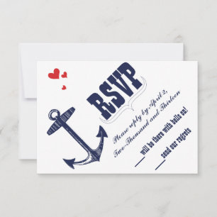 Navy Nautical Anchor mit einer Touch von Red Weddi RSVP Karte