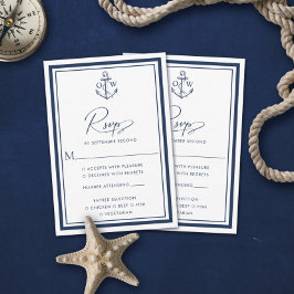 Navy Nautical Anchor Monogram Wedding RSVP Card Karte