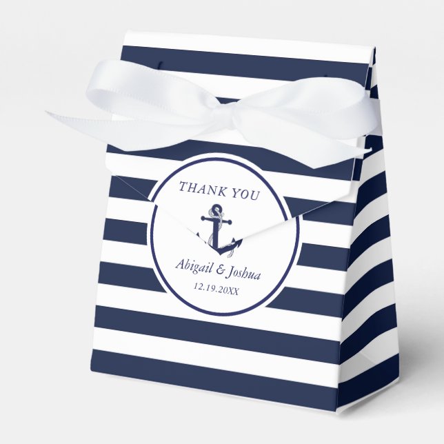 Navy Nautical Anchor Striped Wedding Custom Gevor Geschenkschachtel (Vorderseite)