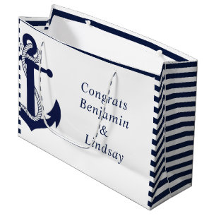 Navy Nautical Anchor Striped Wedding Große Geschenktüte