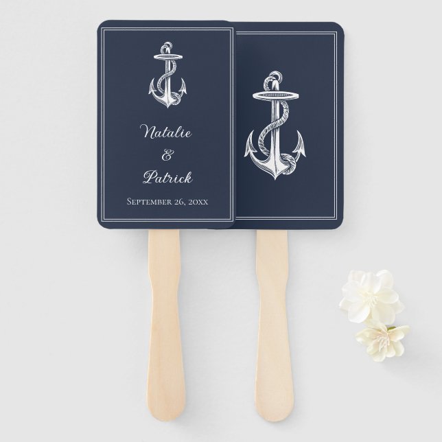 Navy Nautical Anchor Wedding Hand Fans Fächer (Vorne und Hinten)