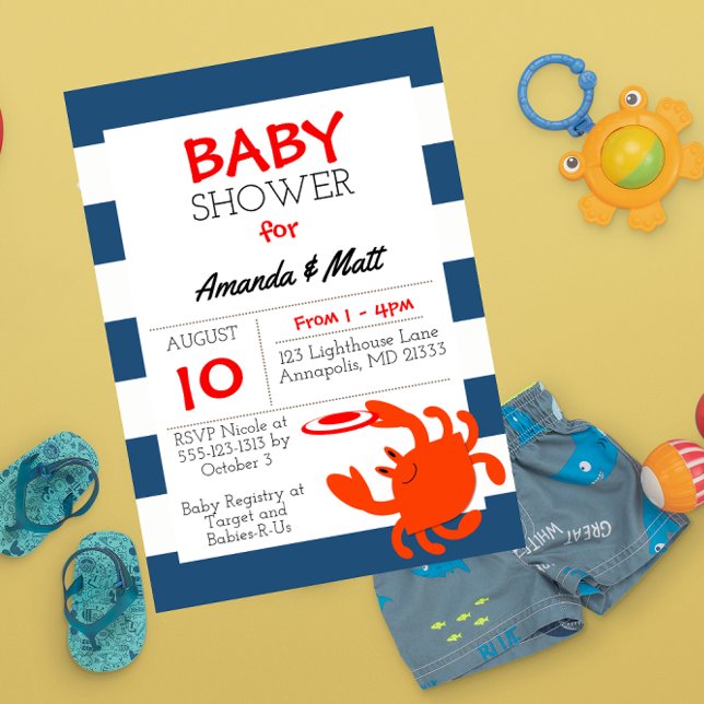 Navy Nautical Crab Baby Shower Einladung (Von Creator hochgeladen)