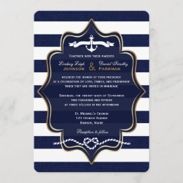 Navy Nautical, IMITATS Burlap Stripes Wedding 2 Einladung