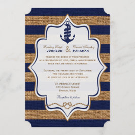 Navy Nautical, IMITATS Burlap Stripes Wedite Einla Einladung