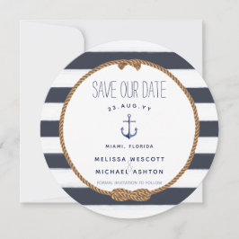 Navy Nautical Knot Watercolor Anchor Save the Date Einladung