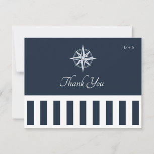 Navy Nautical Monogram Elegant Wedding Stripes Dankeskarte