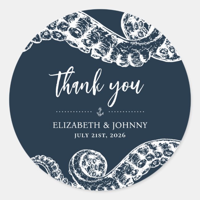 Navy Nautical Octopus bevorzugen Geschenkklammer Runder Aufkleber (Vorderseite)