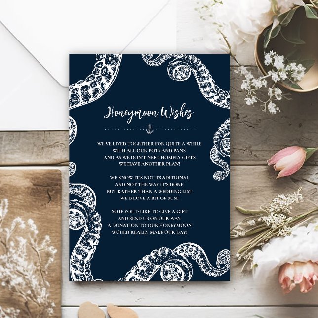 Navy Nautical Octopus Unsere Flitterwochen-Wunschk Begleitkarte (Von Creator hochgeladen)