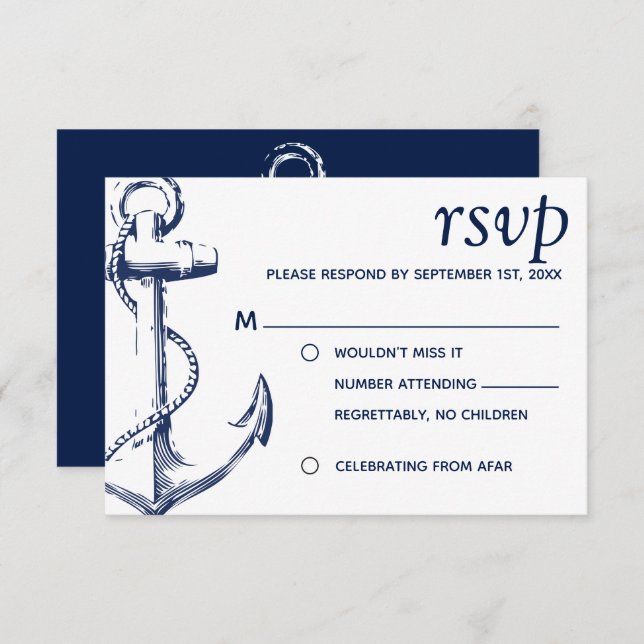 Navy Nautical Sketch Anchor No Children UAWG Einladung (Vorne/Hinten)