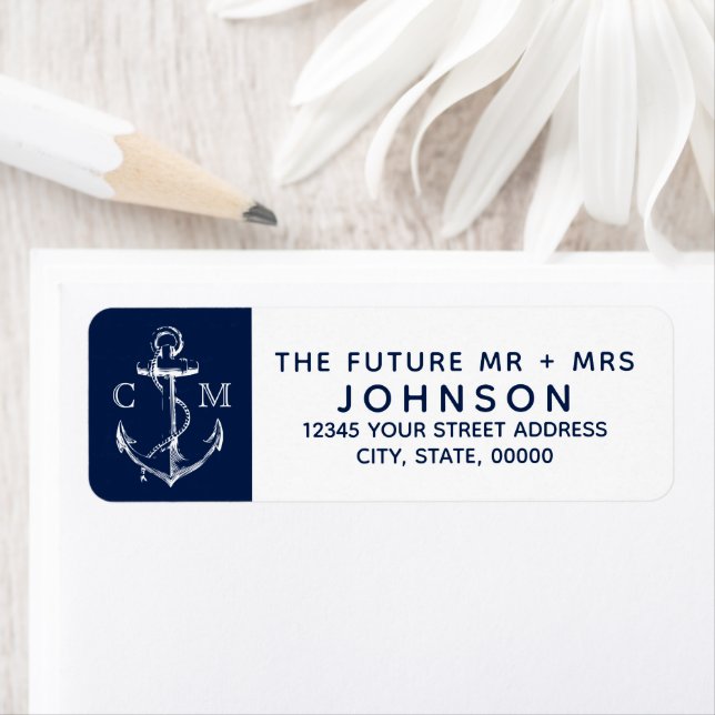 Navy Nautical Sketch White Anchor Monogram | (Insitu)