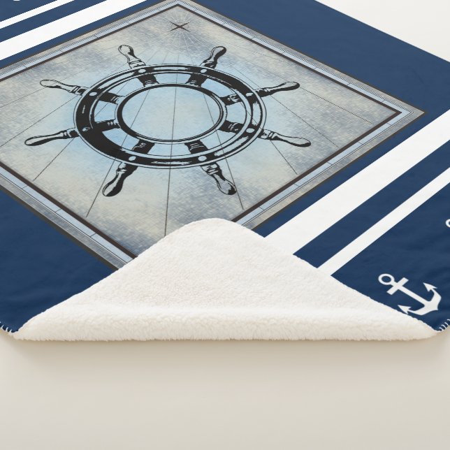 Navy Nautical Themed Sherpa Sherpa Blanket Sherpadecke (3/4)