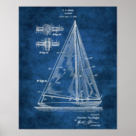 Navy Nautical Wall Decke Sailboat Patent #5 Poster