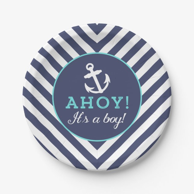 Navy Nautical Zickzack Baby Shooting Paper Teller (Vorderseite)