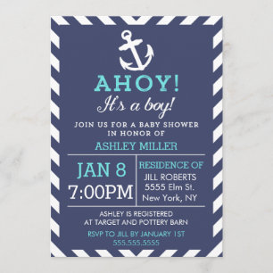 Navy Nautical Zickzack Baby Shower Einladung