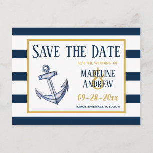 Navy-Nautikstreifen und Anker Save the Date Ankündigungspostkarte