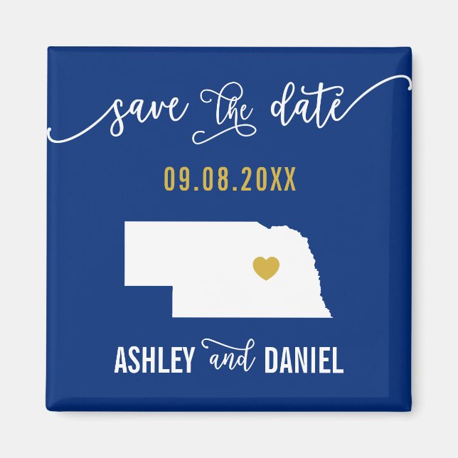 Navy Nebraska Hochzeit Speichern Sie die Datumskar Magnet (Vorne)