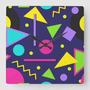 Navy Neon Abstract Quadratische Wanduhr