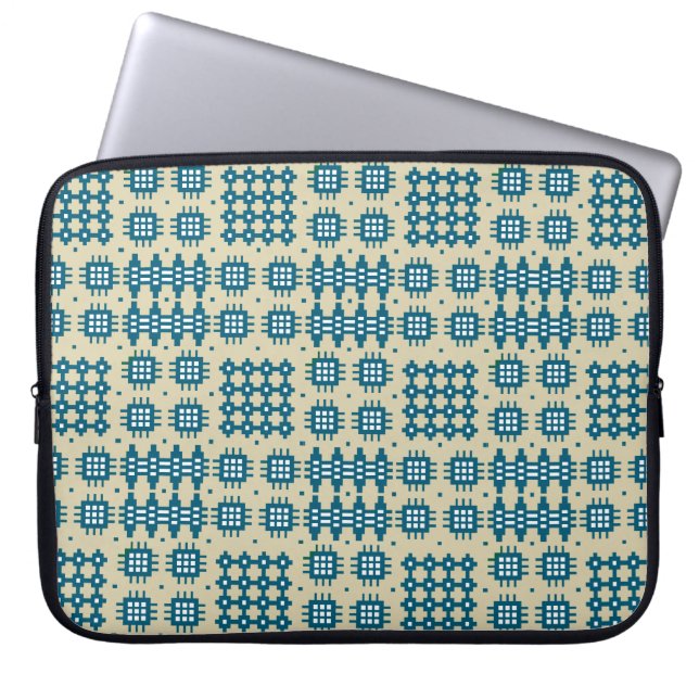 Navy Neopren Laptop Sleeve Welsh Tapestmuster (Vorderseite)