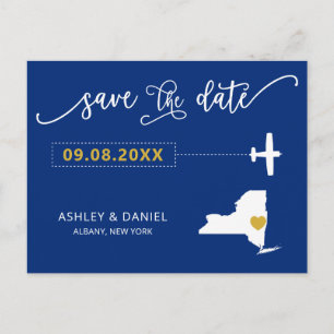 Navy New York Wedding Save the Date Map Postcard Postkarte