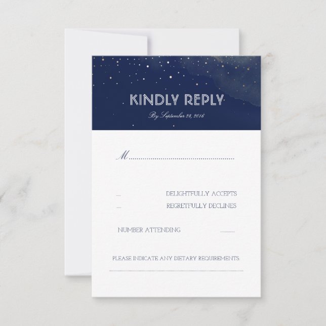 Navy Night Stars Elegante Wedding RSVP Card (Vorderseite)