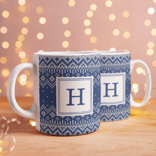 Navy Nordic Pullover Muster Monogramm Weihnachten Kaffeetasse