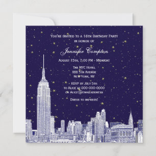 Navy NYC-Skyline-Ätzung Sternen-DIY-Hintergrund Sw Einladung
