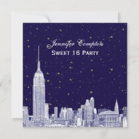 Navy NYC Skyline Etch Starry DIY BG Sweet 16 SQ in
