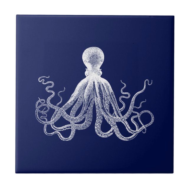 Navy Octopus Dark Blue Kraken Fliese (Vorderseite)