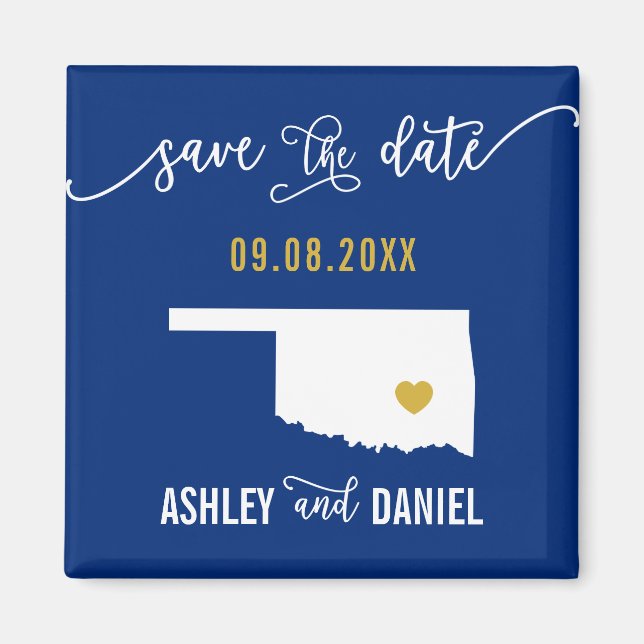 Navy Oklahoma Wedding Save the Date Map Magnet (Vorne)