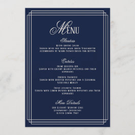 Navy Old Money Wedding Menu Card Einladung